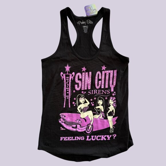 PINKY STAR Tops - NWT SINCITY SIRENS - FEELING LUCKY? LAS VEGAS LONGBODY RACERBACK TANK PURPLE